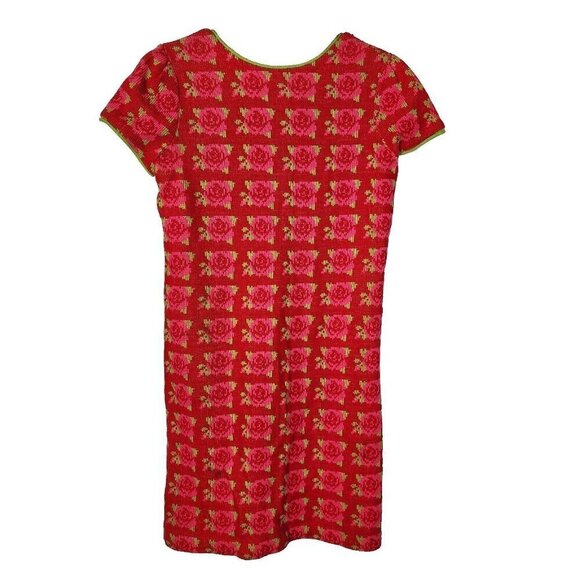 Vintage 1960's Mod Knit Rose Floral Sheath Dress Short Sleeve Vibrant Zip 6/8? - Picture 1 of 13